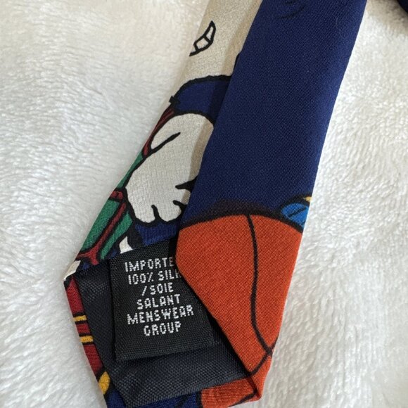 Peanuts Snoopy Necktie 100% Silk‎ Basketball Hoops Navy blue The Second Hero - Picture 5 of 5